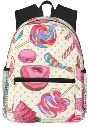 OdDdot Lässiger Tagesrucksack, Laptop-Rucksack, leichte Reisetasche für Damen und Herren, mit goldenem Gras, Motiv: Herbstlandschaft, Süßer Lollipop-Cupcake-Donut, One size