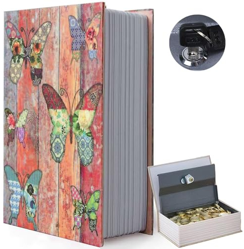 Butterfly Book Safe Box with Combination Lock, Vintage Faux Book Hidden Safe for Decoration, Secret Diversion Book Safe Storage Box for Home Office Café Bookshelf （9.5×6×2.2)