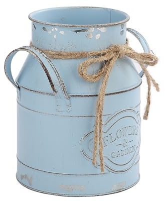 Pcscevcr Metall-Blumentopf, Vintage-Bauernhaus-Metallkrug, Übertopf, Retro-Eisen-Eimer, Blumenvase, Blumenarrangement-Behälter mit Griff, für Heimdekoration (blau)