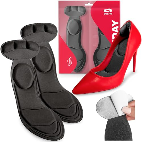 SULPO Solette scarpe - Solette per stiletti, tacchi alti e decolleté - Solette scarpe donna - Suole scarpe autoadesive e antiscivolo con protezione del tallone