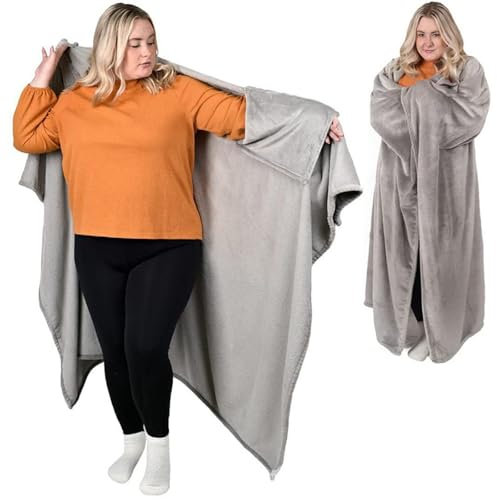 iyoimono Hellgrau Tragbare Decke Sofadecke Kuscheldecke Wearable Blanket Geschenke für Frauen Männer und Erwachsene, 177 * 154cm