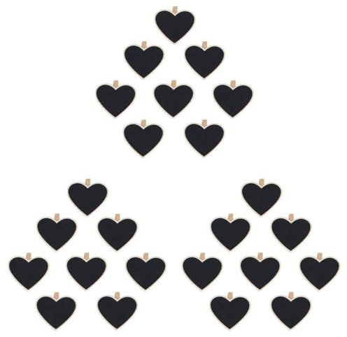 VILLCASE Mini Tableau Noir En Bois En Forme De Cœur 3.15 X 2.95 Pouces Ensemble De 30 Pièces Avec Clips Pratiques Pour Photos Notes Décoration Mariage Bureau