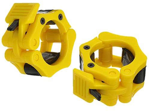 Barbell Clamps Olympic Spinlock Collars Dumbbell Clips Weight Lifting Bar Lock Quick Release Professional Barbell Buckle 1 Pair for Gym Exercise Fitness Body Building 50 mm (Yellow)