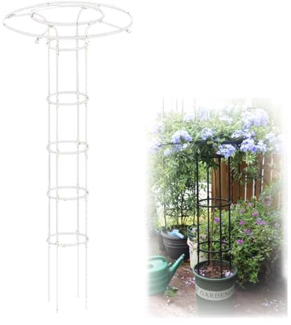 Enrejado de jardín blanco para plantas trepadoras, diseño vertical de paraguas resistente al óxido, 150 cm de altura, soporte de flores al aire libre, soporte de jaula para vides y rosas