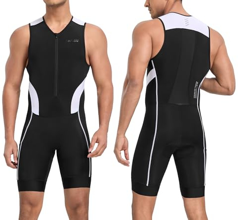 Santic Herren-Triathlon-Anzug, ärmellos, gepolstert, schnelltrocknend, zum Schwimmen, Radfahren, Laufen mit Taschen