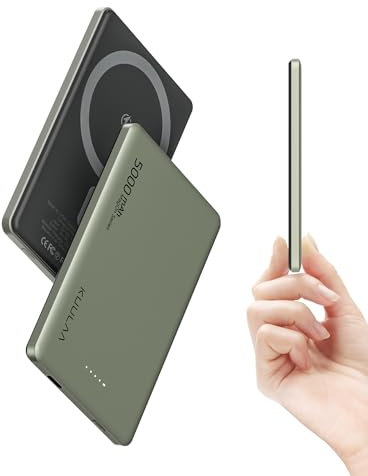 Kuulaa Batterie Externe Magsafe 5000mAh, Batterie Externe Induction Magnetique PD 20W, Power Bank Charge Rapide sans Fil Compatible avec iPhone 16/15/14/13/12 (Ti)