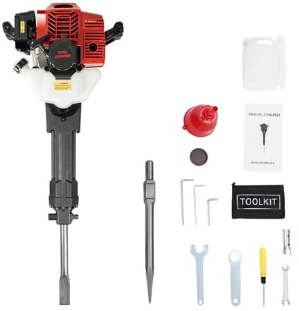 52CC 2-Stroke Jack Hammer, Gas Powered Demolition Concrete Breaker Punch Drill, Heavy Duty Concrete Breaker with Low Noise & High Impact for Chipping, Rock Breaking, Wall Drilling