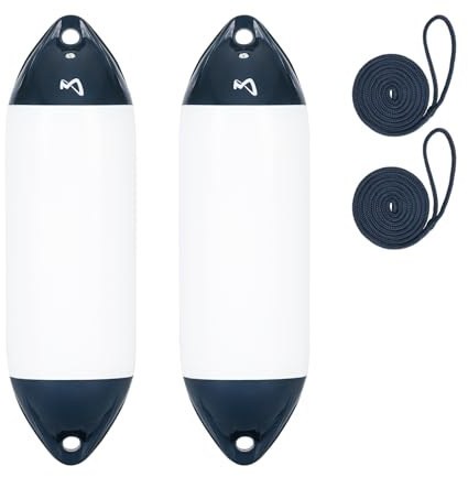 Mesle Bootsfender Ultra 2er Set mit Leine, ø 11.5 cm | 40.5 cm lang, Langfender aufblasbar, Bootsfender, Fender Schiff Yacht Schlauchboot