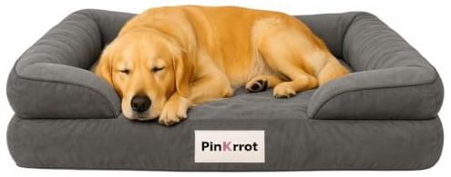 Pin K rrot Cama Ortopédica para Perros Viscoelástica, Sofá Desmontable, Funda Lavable e Impermeable | Confort y Salud Articular para Perros Grandes y Pequeños (Gris, M)