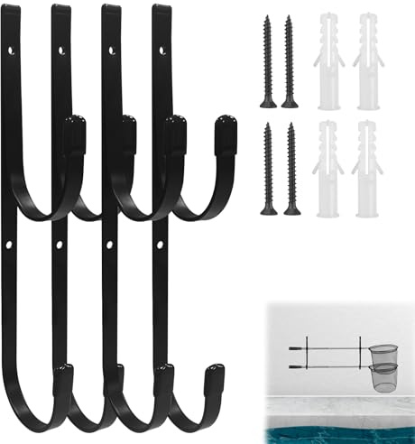 mongtsamz Ganci Garage Doppio Gancio, 4 Pezzi Ganci da Parete per Garage in Acciaio Gancio da Parete con Viti per Appendere Attrezzi da Giardino Tubo Flessibile, Nero