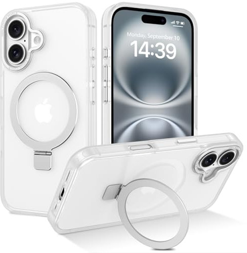 DUEDUE Magnetic Case for iPhone 16 with Stand [Compatible with MagSafe] Invisible Ring Holder, Slim Transparent Back Military Grade Shockproof Protective Phone Case Cover for iPhone 16 6.1, Clear