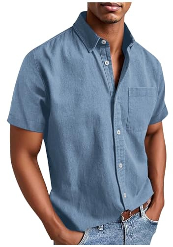 Chemise à manches courtes pour homme - Infroissable - Avec poches - Grandes tailles - Chemise d'été boutonnée - Coupe droite