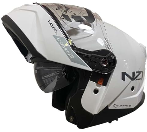 NZI Combi 3 Duo Blanco - Casco de Moto Modular Abatible con Visor Solar - Unisex Hombre y Mujer - Homologado P/J ECE 22.06 (L)