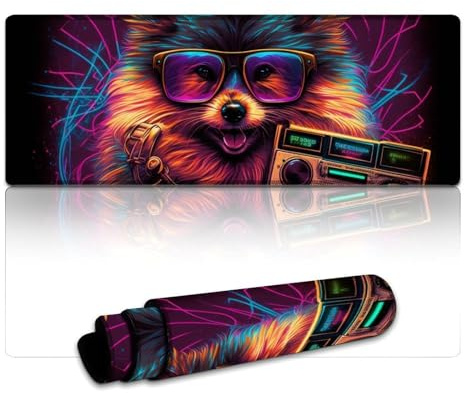 Tappetino per mouse con radio Pomeranian XL (30 x 80 x 0,3 cm), in gomma antiscivolo e superficie impermeabile, per PC e laptop