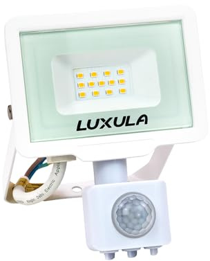 LUXULA LED Strahler Bewegungsmelder 10W, 3000K Warmweiß, IP65, Weiß | wasserdicht, Außenstrahler mit Fluterfunktion für Wand, Einfahrt und Terrasse, LED Scheinwerfer, Gehäuse Weiß