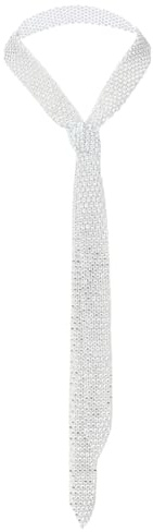 CABODYALS White Rhinestone Ties Sparkling Crystal Necktie Thin Glitter Diamond Alloy Necklace Punk Bohemia Long Body Chains Jewellery for Women Costumes Party Cosplay Daily Wear Accessories