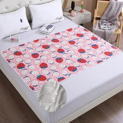 Hearda 2 Pezzo Traversine Lavabili per Incontinenza, Stampa Riutilizzabili Coprimaterasso Impermeabile Assorbente Protezioni Materasso Foglio, Adulti Anziani Bambini Neonato (Fragola,100x150cm)