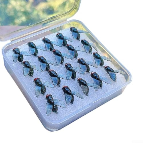 Zilimontt Juego de 20 señuelos de pesca de moscas de trucha con diseño realista y ganchos de púas para pesca con mosca en agua dulce y salada, trucha, salmón, lucioperca