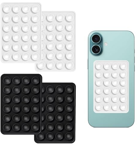 4 PCS Silicone Suction Phone Holder,Suction Cup Phone Holder,Mini Anti-slip Sticky Phone Case Mat,Multifunctional Phone Sticky Pad Grip for Wall (Black*2+White*2)