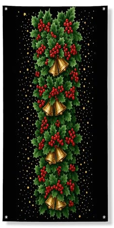 Weihnachts-Stechpalmen-Türabdeckung, Banner, dekorativ, festliche grüne Blätter und Glocken, Haustürdekoration, für drinnen und draußen, Urlaubszubehör, 91,4 x 183,9 cm