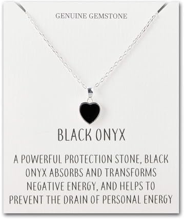 Philip Jones Black Onyx Gemstone Heart Necklace with Quote Card