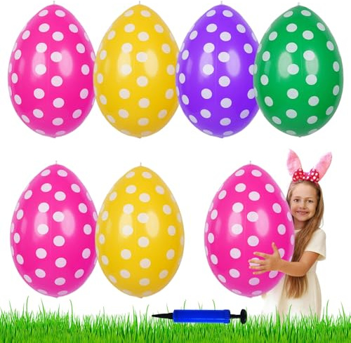 Osterdeko Outdoor Aufblasbare Ostereier zum Aufhängen, 6 Stück 50cm PVC Aufblasbare Luftballons Ostern Deko mit Luftpumpe, Groß Bunte Ostereier XXL für Innen Und Außen Dekoration