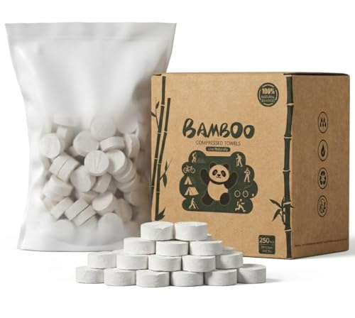 LEKOCH 250 pcs Bamboo Disposable Compressed Towel Tablet Portable Compressed Coin Face Wipes for Travel Camping Beauty Outdoor White