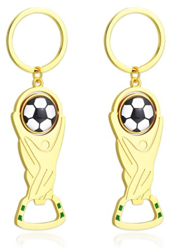 CATZUM 2 Pezzi Portachiavi Apribottiglie Trofeo Calcio – Lega di Zinco con Pallone Ruotabile – Accessorio Tifoso per Feste, Tornei e Stadio, Regalo per Appassionati