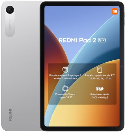XIAOMI REDMI Pad 2 Tablet de 9,7” 4+64 GB Plata batería de 7600 mAh | pantalla 2K 120 Hz, Snapdragon 6s Gen 2, Xiaomi HyperOS 3, 1 año de garantía adicional