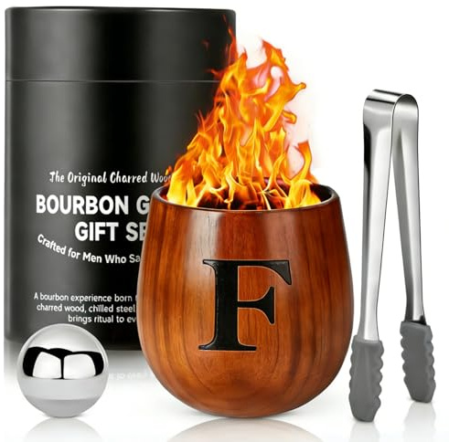 LAIKAIEU Set Bicchieri Da Whisky in Legno Carbonizzato, Bicchiere Borbone Personalizzato, Bicchiere Da Whisky Isolato, Regali Perfetti Per Uomini Marito, Papà, Amanti Del Whisky, Compleanno (F,300ml)