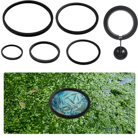 5 Size EVA Floating Ring for Aquarium and 1Pcs Suction Cup Fish Feeder Ring | 6 Pcs Fish Feeding Ring Set, Black Round Floating Rings for Aquarium Betta Goldfish Guppy