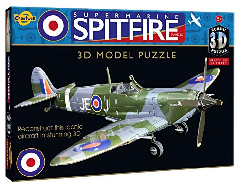 Cheatwell Games - BYO 3D Supermarine Spitfire - 3D Puzzles For Kids & Adults - Model Kit To Build - 57 Pieces - Ages 8+
