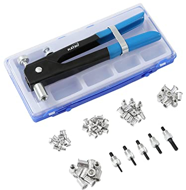 KATSU Kit de Pistolet à Riveter pour écrou à main 86pcs Riveter Manuelle Rivet Écrou Fileté Inserts M3 M4 M5 M6 M8 pour Voitures Remorques Cartes Électriques et Autres Applications 405552