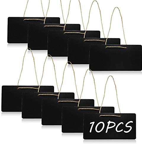 Woohome 10 Pz Mini Lavagna con Hanging String, Lavagna Segni in Legno Cancellabile per Feste, Matrimoni, Ringraziamento, Pasqua