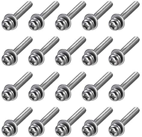 M2,5 x 20 mm Edelstahl Phillips mit Zylinderkopfschrauben kombinierbar mit Federring und flachen Unterlegscheiben, 20 Stück