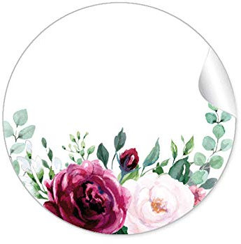 48 STICKER: Freitextfeld Etiketten zum selber beschriften als Namensschild für ihre Tischdekoration • BOHO HIPPIE STYLE BLÜTEN ROSEN GRÜN ROT ROSA SCHWARZ •