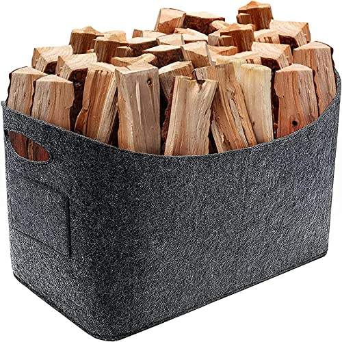 Vintoney Borsa in feltro per legna da ardere, Cesto in legno, portalegna da interno, Borsa Pieghevole Portalegna per Camino, Portariviste da terra, Può contenere giornali, vestiti, giocattoli, ecc.