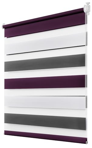 Deswell Doppelrollo Klemmfix ohne Bohren Weiß-Grau-Lila B50 x H120 cm (Stoffbreite 46cm) Rollos für Fenster ohne Bohren für Fenster mit Lichtdurchlässig & Verdunkelnd/Höhe Stufenlos Verstellbar