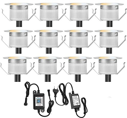 SUBOSI 10er Bluetooth Smart Dimmbar 1W Warmweiß Kaltes Weiß, Weiß 3 in 1 LED Bodeneinbauleuchten 3000k-6000k Einbaustrahler, Ø45mm IP67 Wasserdicht LED Einbaustrahler Außen, timing function