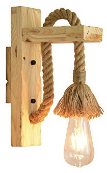 RUIBO Lámpara de pared de diseño retro,cuerda de cáñamo de madera,lámparas de noche de hotel para pasillos,accesorios de iluminación de pared interior,bombilla Edison E27 No incluido