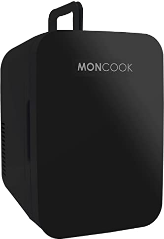 MONCOOK Mininevera para Dormitorio - Pantalla Led - Minifrigorifico con Puerta De Cristal para Productos De Belleza, Alimentos Y Bebidas - Funcion De Enfriamiento Y Calentamiento - 6L Negro