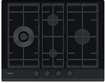 Haier GAS ON GLAS SERIE 6 HAVG5D4HB Gas-Kochfeld/Autark / 60 cm / 4 Brenner mit Wok-Kochzone / 9 Leistungsstufen, Schwarz