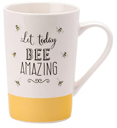 English Tableware Company Porcelain Bee Happy Latte Mug, 70 mm x 125 mm Size, Yellow