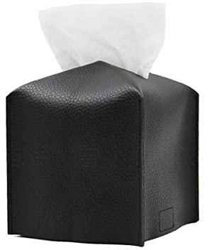 1 x Schwarze Taschentuchbox-Abdeckung, quadratische PU-Leder-Taschentuchbox, moderner Taschentuchhalter-Organizer für Badezimmer, Nachttisch, Büro