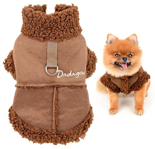 SMALLLEE_LUCKY_STORE Haustier-Wildlederjacke Fleece gefüttert, Wintermantel mit D-Ring für kleine Hunde Katzen Welpen, Chihuahua Yorkie warme Kleidung für kaltes Wetter, Braun, S