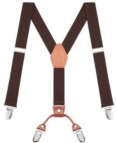 Buyless Fashion Adjustable Suspenders for Kids - 26 Elastic Straps 1 - Leather Y Shape Back - 5151 - Brown