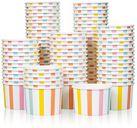 Vaschette di carta per gelato e zuppe, 100 pezzi, 266 ml, a strisce, bicchieri di carta per snack caldo/freddo, bicchieri usa e getta, ciotole per gelato e zuppe