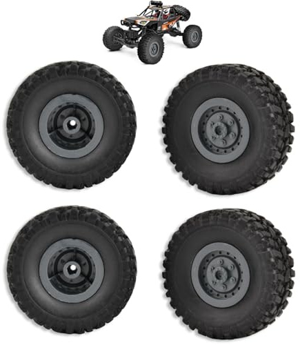 4Pcs RC Car Tires and Wheels, 6.5x6.5x2.2cm/ 2.6x2.6x0.9in RC Truck Rubber Tyres Wheels Spare Parts Remote Control Truck Wheel for WPL B14, B16, B24, C14, C24, B36 1/16 Remote Control Car