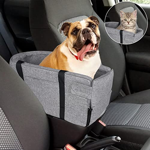 Yonphy Hunde Autositz für kleine Hunde, Autositz für Kleine Haustier, Konsolensitz für Hunde mit stabil Sicherheitsgurt Abnehmbare und Waschbare Reisetasche für Hunde und Katzen (Grau)
