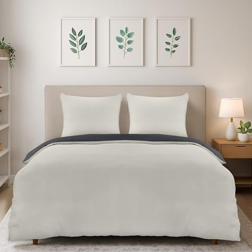 Utopia Bedding Housse de Couette 220x240 cm avec 2 Taies d'oreiller 65x65 cm (Gris Foncé/Gris Clair) - Parure de lit 220 x 240 cm - Ensembles de Housses de Couette en Microfibre brossée Douce